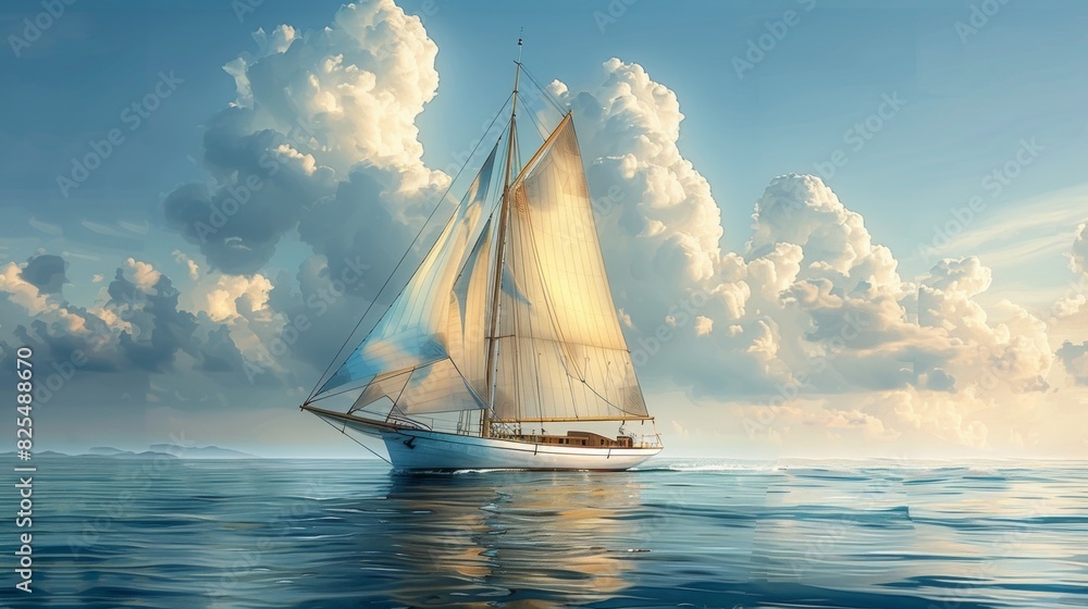 Fototapeta premium Sailing ship in sea water.