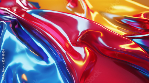 Smooth and Glossy Plastic Background in Vibrant Colors of Red, Blue, and Yellow - Shiny and Reflective Surface with Luminescent Glow as Art Template Concept