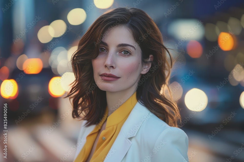 Elegant Woman in Night City Lights. Generative AI. Elegant Woman in Night City Lights. Generative AI.