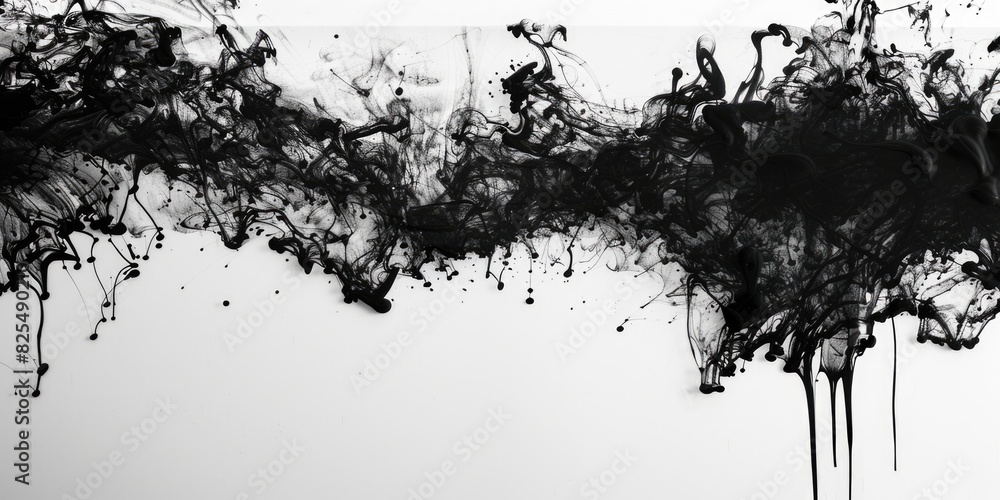 Black Ink Texture. Closeup of Dripped Ink Spreading on Wet Paper, Top View Black Ink Texture. Closeup of Dripped Ink Spreading on Wet Paper, Top View