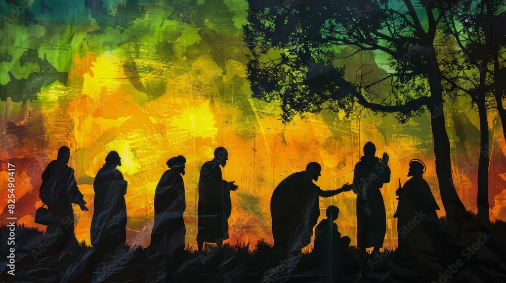 Fototapeta premium Silhouette of the healing of the blind Bartimaeus