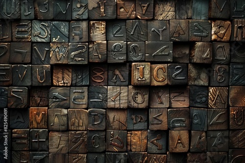 vintage letterpress wood type blocks background rustic typographic composition grunge texture photo