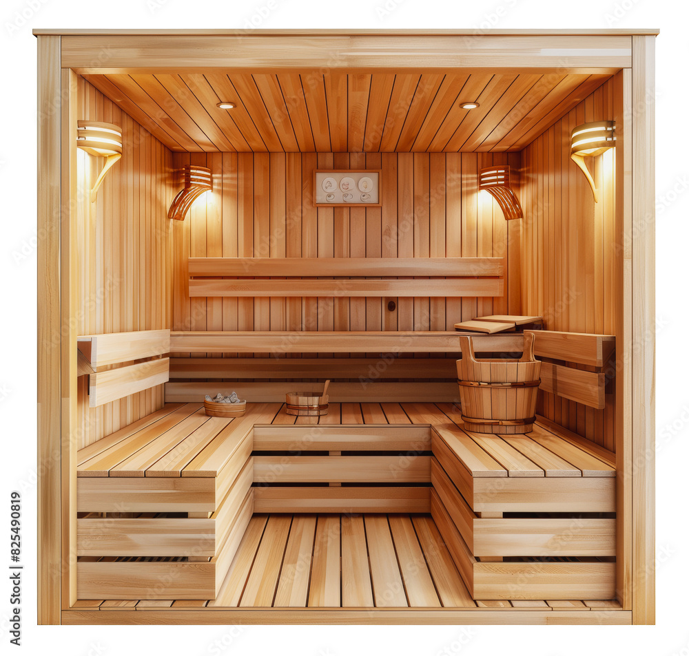 Modern wooden sauna interior design, cut out - stock png. Modern wooden sauna interior design, cut out - stock png.