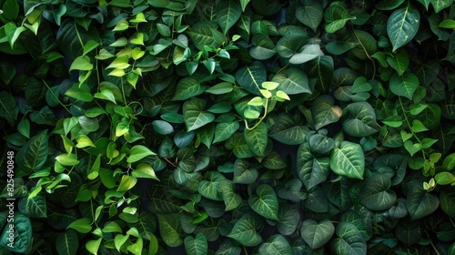 Greenery Background. Lush Garden Wall with Emerald Plants and Foliage photo