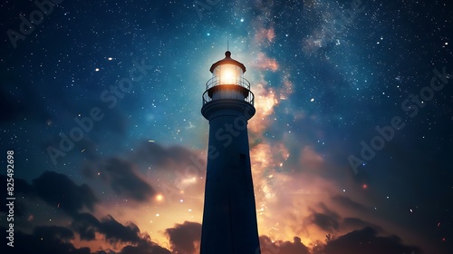 Wallpaper Mural The photo shows a lighthouse at night with a starry sky and a bright light shining from the top. Torontodigital.ca
