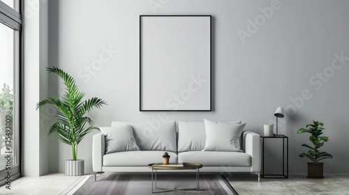 Frame mockup, with a quote creatively rephrased to inspire action in a minimalist living room photo