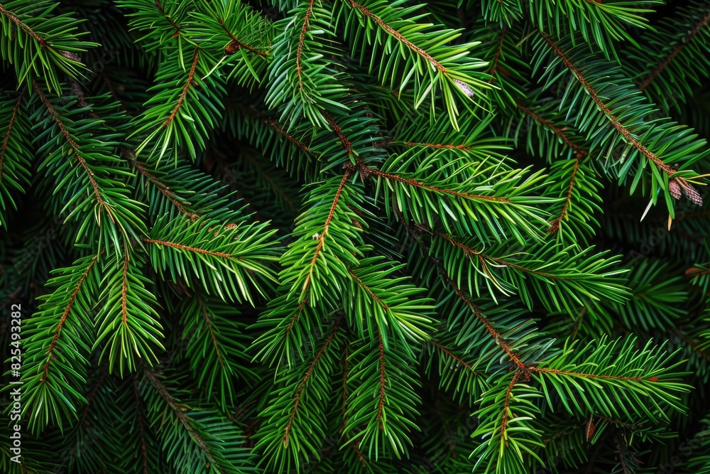 Pine Needles Texture. Close-up of Green Pine and Spruce Branches creating a Natural Evergreen Wood Background
