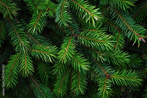Pine Needles Texture. Close-up of Green Pine and Spruce Branches creating a Natural Evergreen Wood Background © Web