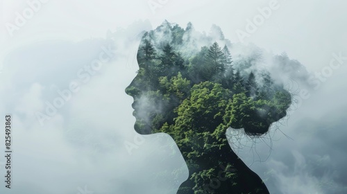 Dreamlike blend of nature and wellness in double exposure