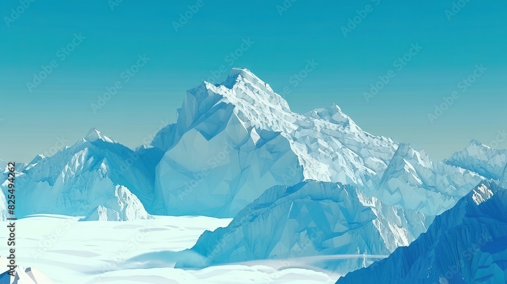  Digital painting of snowy mountain range with trail