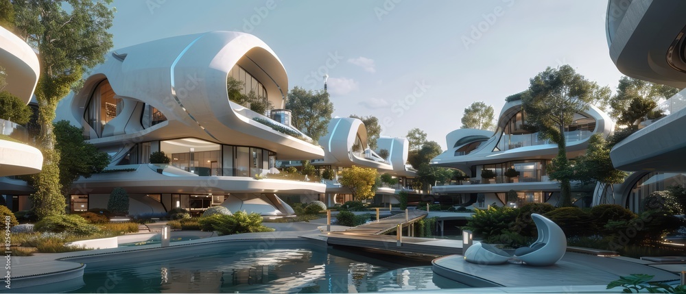 The apartment complex combines smart home technology with contemporary aesthetics, providing residents with a futuristic living space The apartment complex combines smart home technology with contemporary aesthetics, providing residents with a futuristic living space