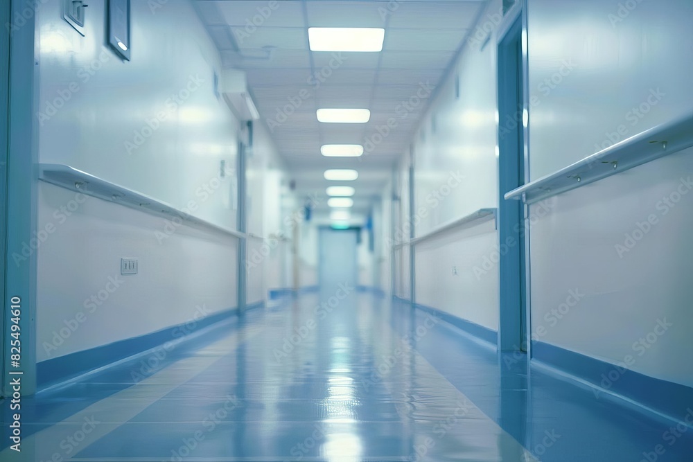 white hospital hallway with blurred unfocused background common healthcare setting interior photography