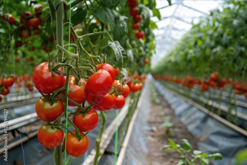Wallpaper Mural Tomato Farming. Red Tomatoes in Greenhouse: Organic Agriculture and Vitamin-Rich Vegetables Torontodigital.ca