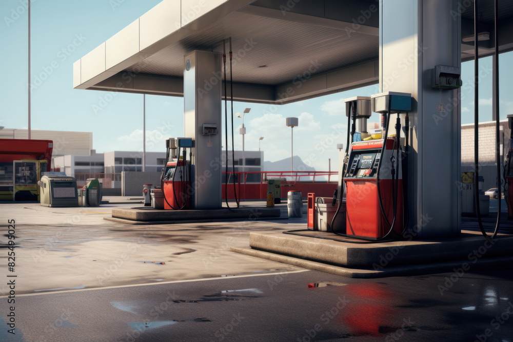 Gas station close-up view for car refueling. Gas station close-up view for car refueling.