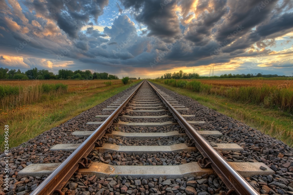 Train Tracks Landscape in the Midwest: Scenic Railway Travel and Transportation Train Tracks Landscape in the Midwest: Scenic Railway Travel and Transportation