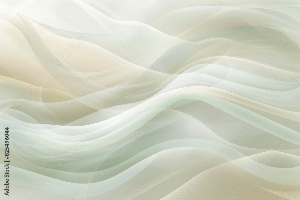 Fototapeta premium Abstract light green and white background with wavy lines, soft and gentle, in the style of vector illustration, minimalist design, simple color blocks of light gray and beige