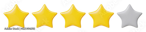 3d four stars rating icon. Yellow and gray colors. Stock vector illustration on isolated background.