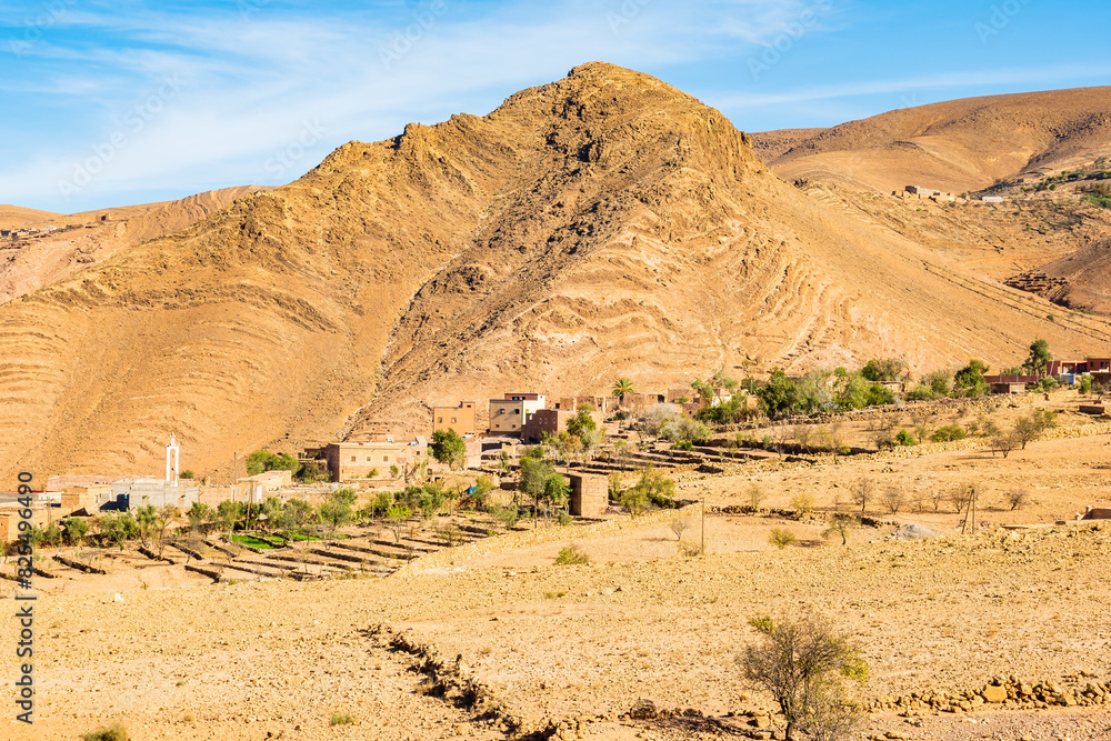 Beautiful view of mountains and village near Tazenakht, Morocco, North Africa