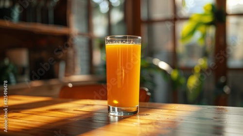 Glass of Orange Juice on Wooden Table