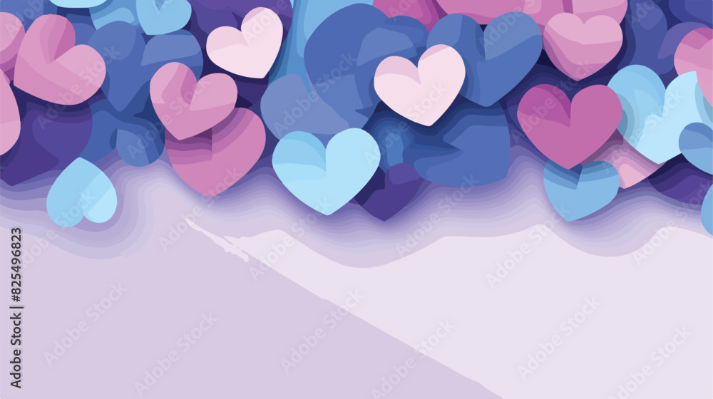 Blue and violet heart shapes in paper art and sign