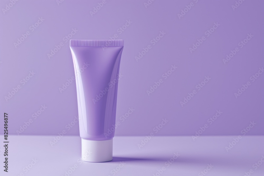 Simple and elegant mockup featuring an unbranded lavender cosmetic tube on a seamless purple background, perfect for showcasing skincare branding and packaging designs Simple and elegant mockup featuring an unbranded lavender cosmetic tube on a seamless purple background, perfect for showcasing skincare branding and packaging designs