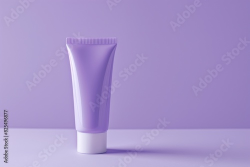 Simple and elegant mockup featuring an unbranded lavender cosmetic tube on a seamless purple background, perfect for showcasing skincare branding and packaging designs
