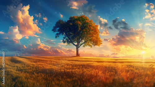 "Summer Valley Tree Sunset Landscape Panorama"