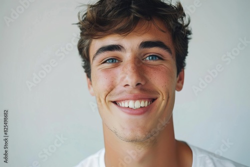 young man smiling with perfect teeth after dental work oral health and confidence concept