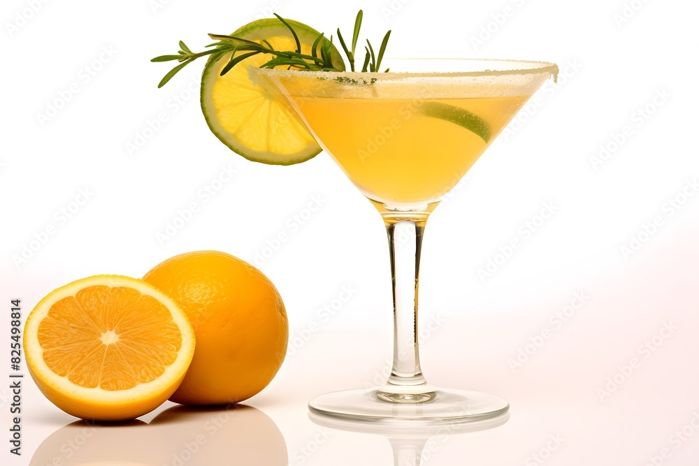 Refreshing lemon cocktail with rosemary garnish served in a martini glass. Refreshing lemon cocktail with rosemary garnish served in a martini glass.
