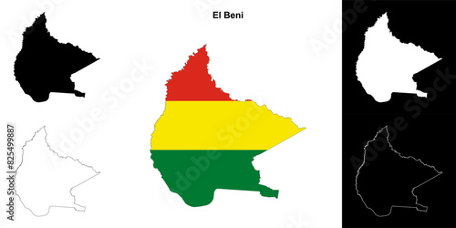 El Beni department outline map set photo