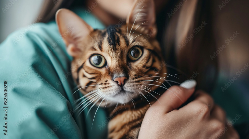 Doctor veterinarian at clinic With bengal cat Doctor veterinarian at clinic With bengal cat