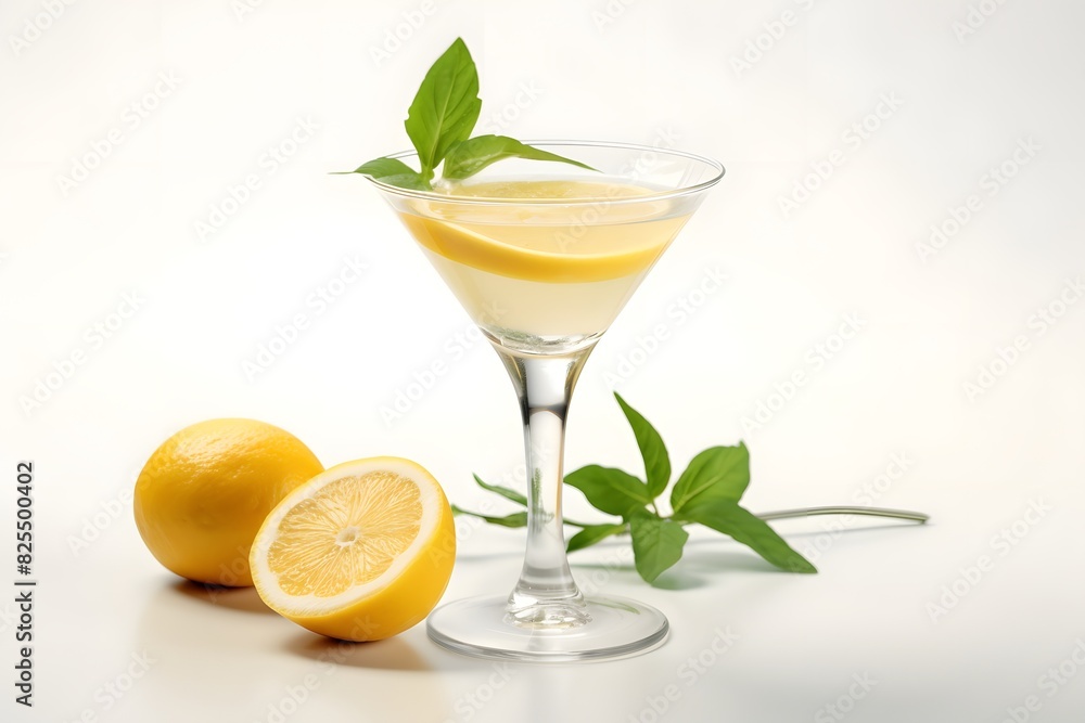 Fototapeta premium Refreshing lemon cocktail with rosemary garnish served in a martini glass.