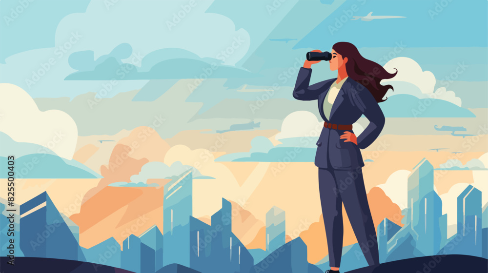 Business woman looking with binoculars for future s
