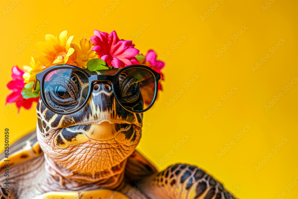 Stylish Turtle with Flower Crown and Glasses Stylish Turtle with Flower Crown and Glasses