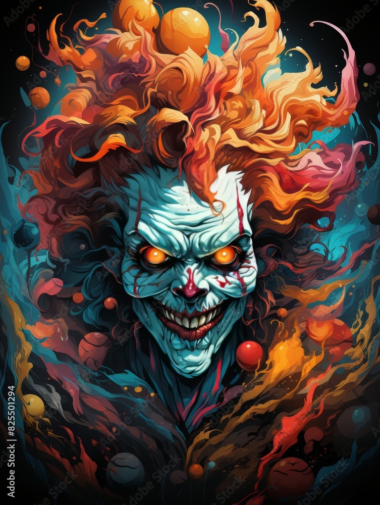 Scary clown inspired t-shirt design, black background