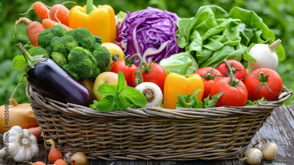 Basket Filled With Various Vegetables Basket Filled With Various Vegetables