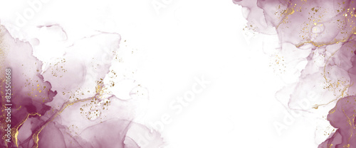Minimalist abstract alcohol ink floral design, ethereal pink flower petals adorned with gold, transparent backdrop, copy space, png file. 