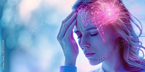 Individual with Encephalitis Experiencing Swelling, Confusion, and Inflammation Around the Brain. Concept Encephalitis, Brain Swelling, Confusion, Inflammation, Neurological Disorder photo