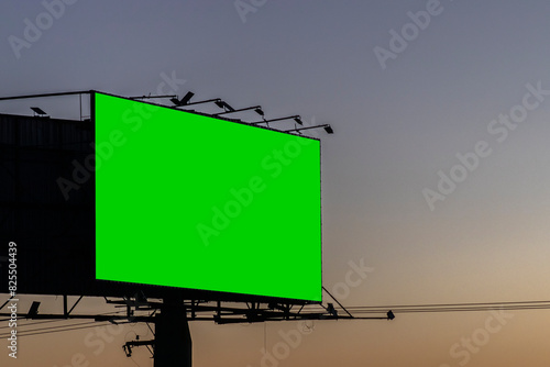 advertising sign with green background, spectacular billboard with chroma key with sunset in Brazil