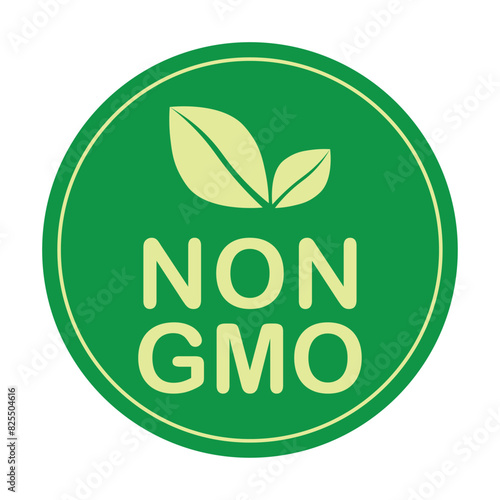 Non GMO label. GMO free icon. Healthy organic food concept. No GMO design element for tags, product packag, food symbol, emblems, stickers. Vegan, bio. Vector illustration. Organic, bio, eco symbol.	