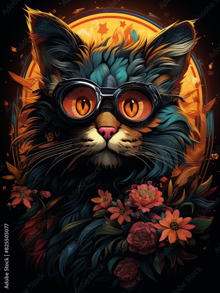 T-shirt design with glasses (cat) and bow tie