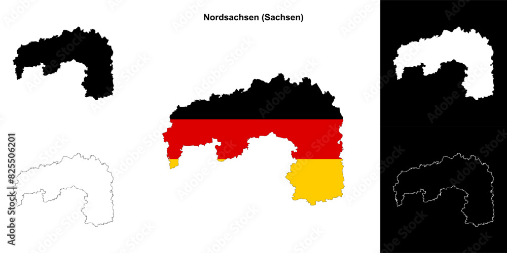 Nordsachsen (Sachsen) blank outline map set