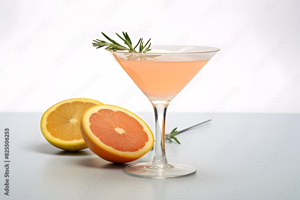 Fototapeta premium Refreshing lemon cocktail with rosemary garnish served in a martini glass.