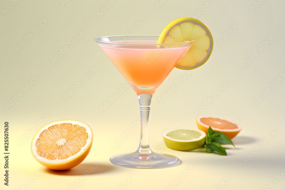 Fototapeta premium Refreshing lemon cocktail with rosemary garnish served in a martini glass.