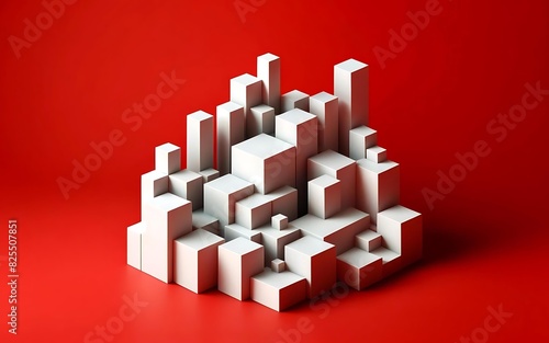3D illustration featuring five white blocks of different sizes against a red background  generative Ai