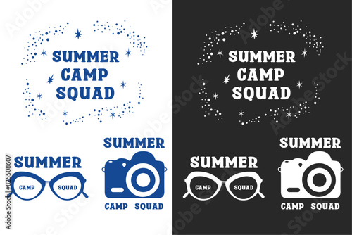 Summer camp squad lettering emblem poster design. For matching friends school trip scout animator teacher logo shirt design print vector. 