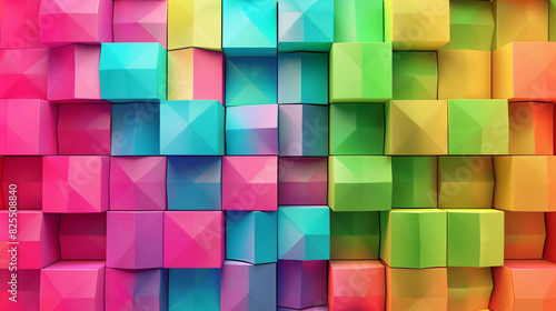 A colorful background with squares of different vivid trendy colors. Colorful glossy and matte, geometric background wallpaper
