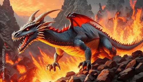 A dragon emerging from its fiery lair  AI generated