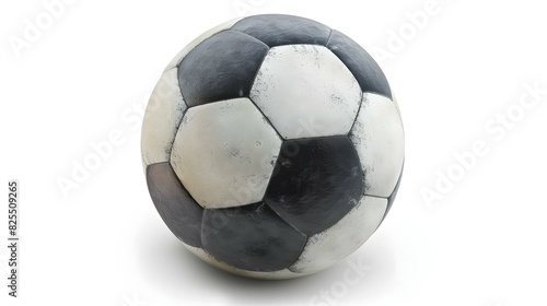 Isolated anthracite and white colored Soccer Ball on a white Background with Copy Space