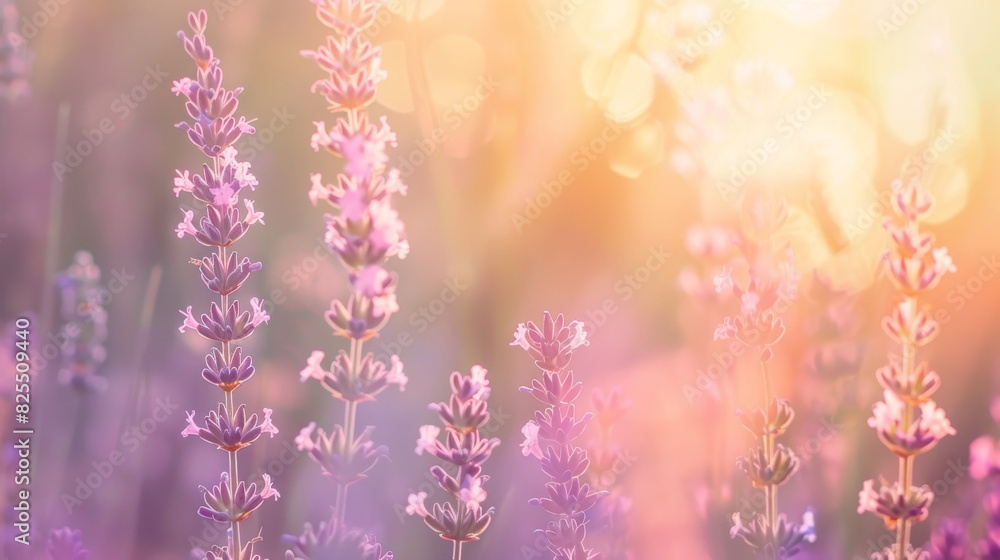 Close-up of lavender flowers in sunlight in a field Close-up of lavender flowers in sunlight in a field